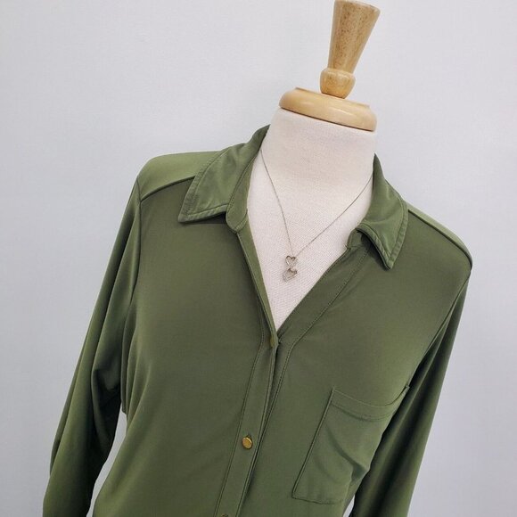 Roz & Ali Womens 3/4 Sleeve Olive Green Button Front Blouse Top Plus Size 2X - Picture 5 of 15